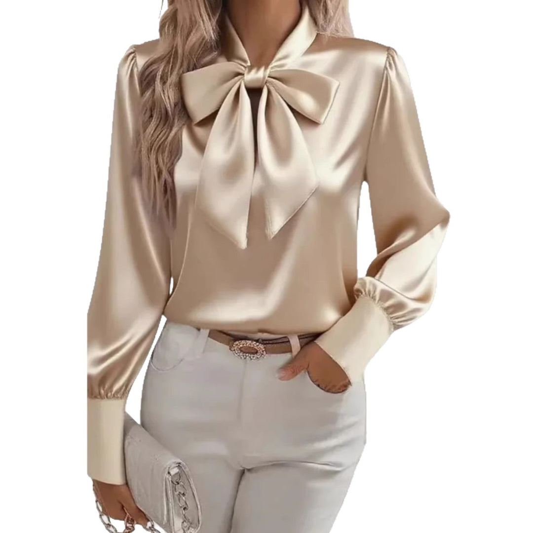 Damen elegante Bluse mit Schleifenkragen
