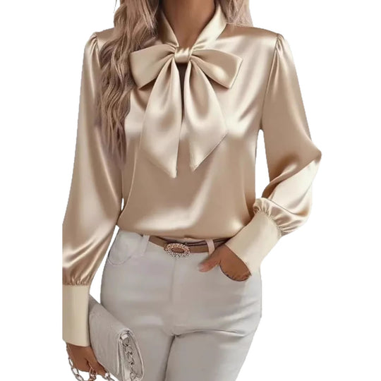 Damen elegante Bluse mit Schleifenkragen