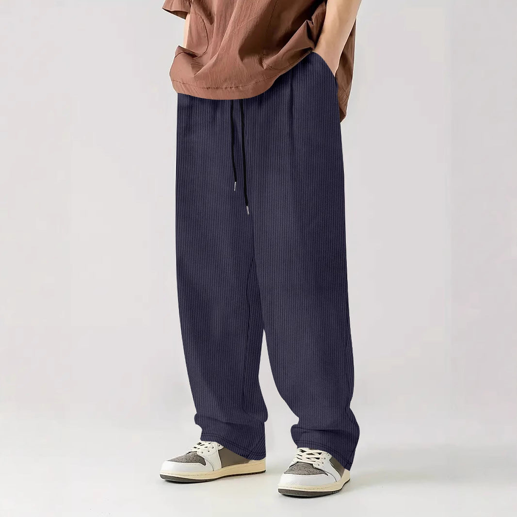 Herren nan weite Relax-Freizeithose aus geripptem Jersey mit Kordelzug, Seitentaschen und weitem Bein Shop Nory