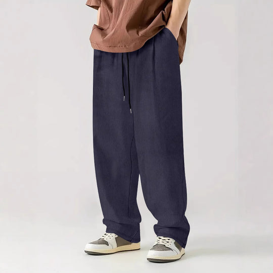 Herren nan weite Relax-Freizeithose aus geripptem Jersey mit Kordelzug, Seitentaschen und weitem Bein Shop Nory
