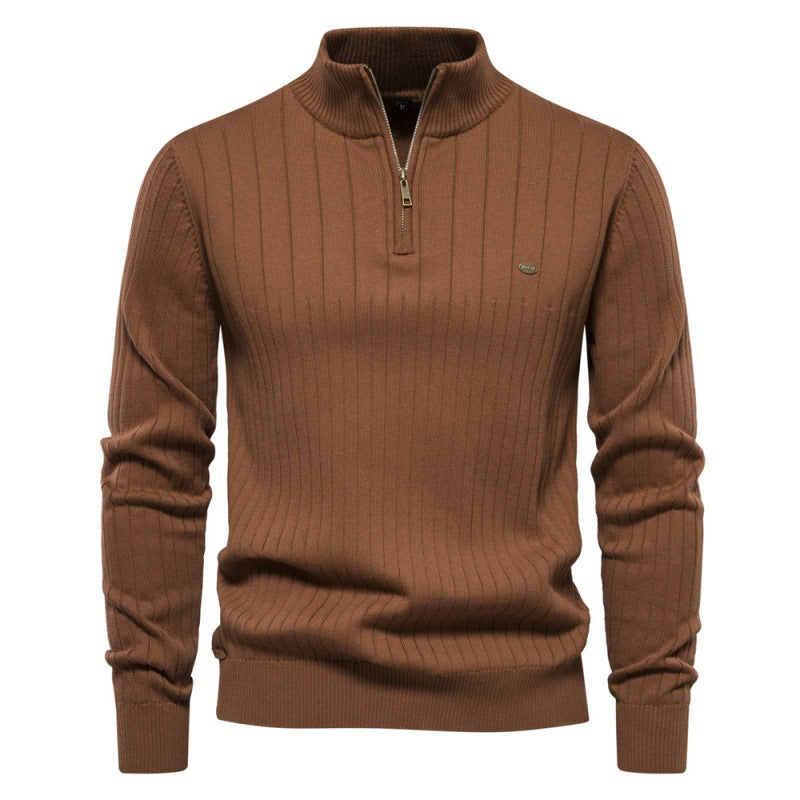 Herren Pullover mit halbem Reißverschluss und Rippstruktur