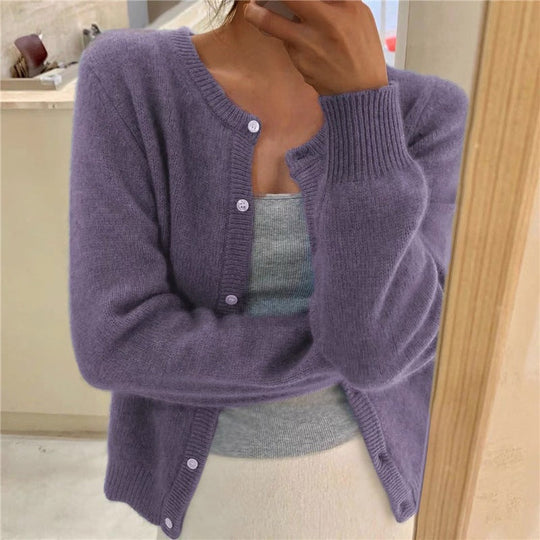 Damen weicher Strickcardigan mit dekorativen Knöpfen und raffinierter Maschenstruktur