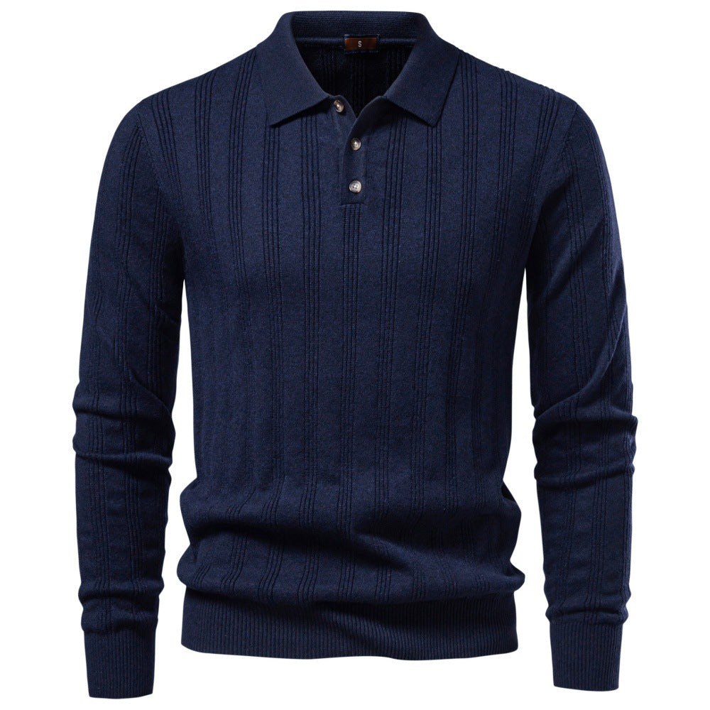Herren Langarm-Feinstrick-Poloshirt mit Strukturstreifen und geripptem Saum Shop Nory