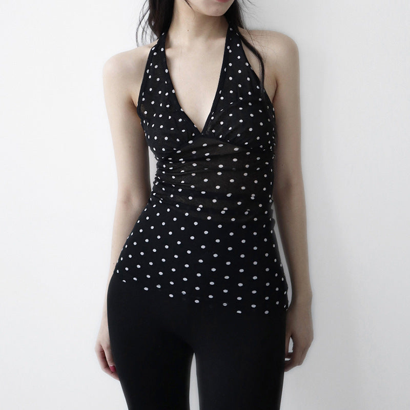 Damen Halterneck Top mit Polka Dots