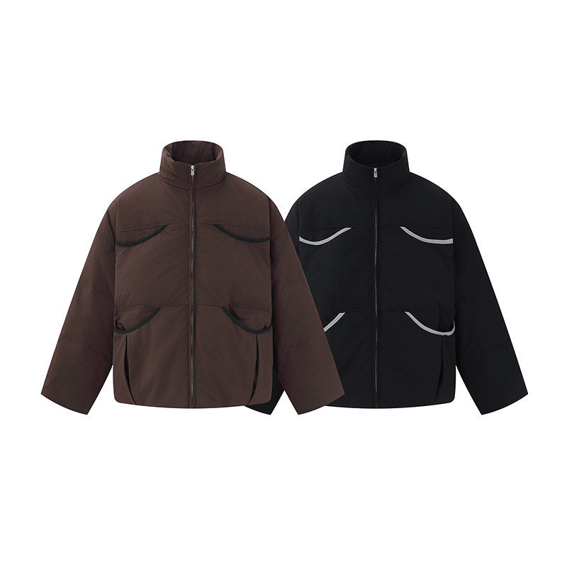 Herren Kurz geschnittener gesteppter Winterblouson mit Stehkragen und kontrastbesetzten Taschen Shop Nory