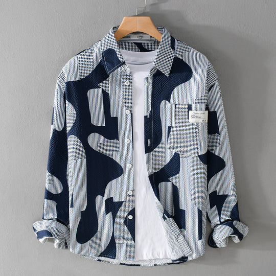 Herren Lockeres gemustertes Baumwoll-Overshirt mit Crinkle‑Struktur Shop Nory