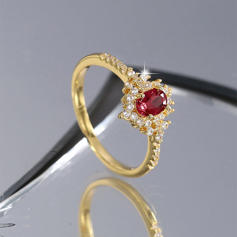 Damen eleganter Ring mit rotem Edelstein und Zirkonia Shop Nory