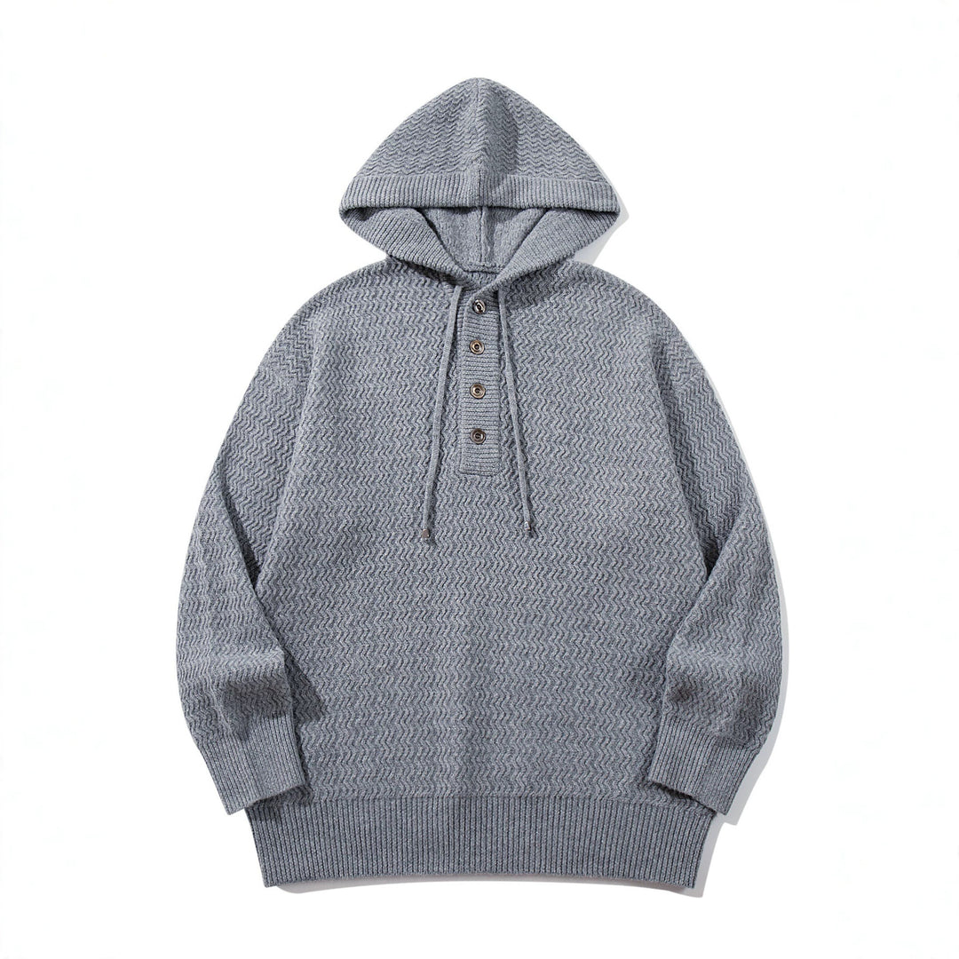 Unisex Strukturierter Kapuzen‑Strickpullover mit Henley‑Knopfleiste Shop Nory