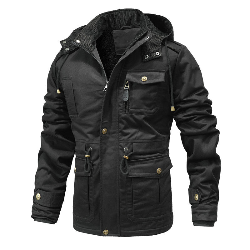 Herren Thermisch gefütterte Parka-Jacke mit Teddyfutter, Kapuze und Multifunktionstaschen Shop Nory