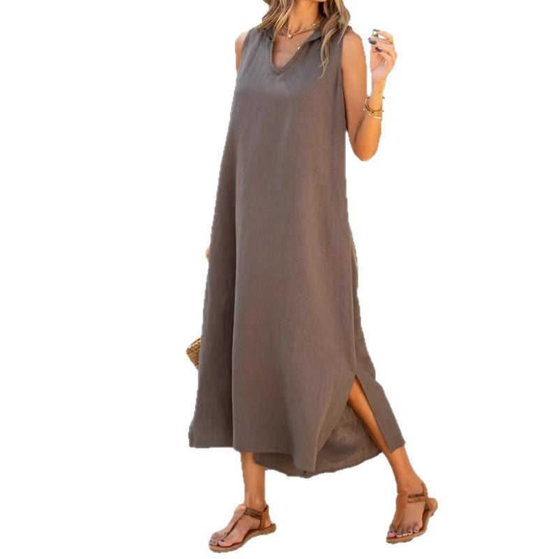 Damen Lässiges Maxikleid mit seitlichen Schlitzen und modischem Kragen Shopnory