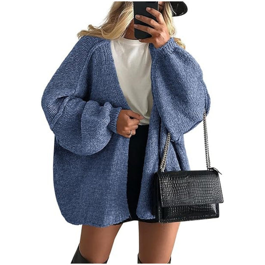 Damen Oversize Strickcardigan mit Ballonärmeln und offener Front Shop Nory