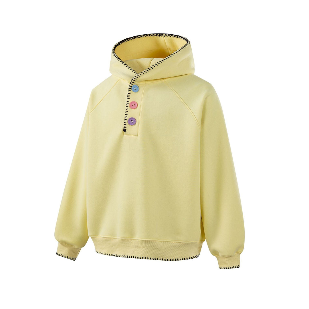 Damen Kapuzenpullover mit halber Knopfleiste, dekorativer Sattelnaht und Oversize-Schnitt Shop Nory