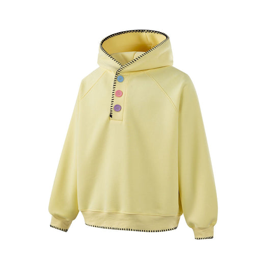 Damen Kapuzenpullover mit halber Knopfleiste, dekorativer Sattelnaht und Oversize-Schnitt Shop Nory