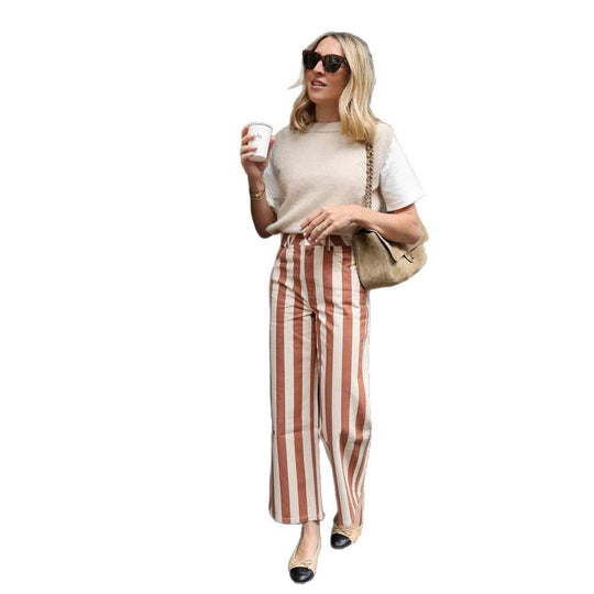 Damen Gestreifte High-Waist Leinenhose mit weitem Bein Shop Nory