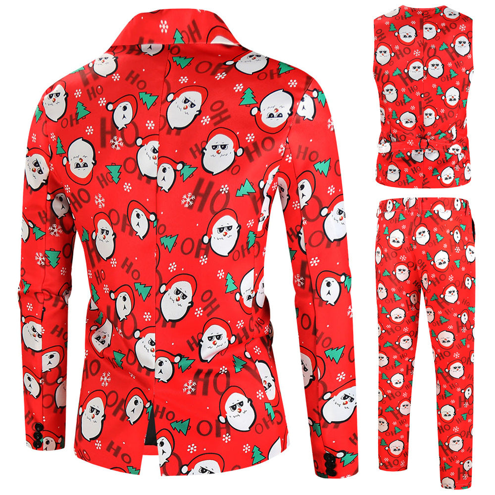 Herren Weihnachtsanzug-Set mit gemustertem Sakko, Weste und Hose Shop Nory