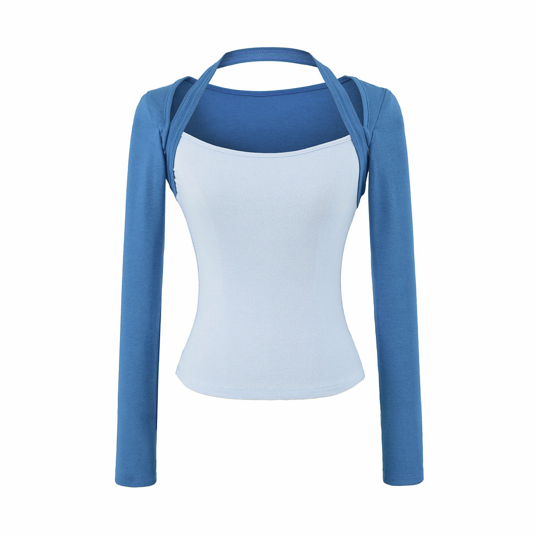 Damen Figurbetontes Layering-Top mit integriertem Bolero-Ärmel und Neckholder-Detail Shop Nory