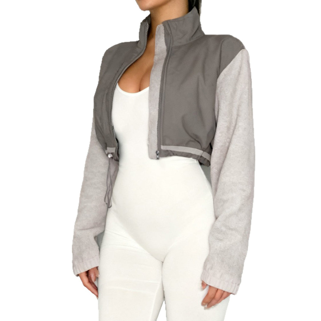 Damen nan kurzes Fleece-Zipjacke mit Stehkragen, Tunnelzugsaum und Brusttasche Shop Nory