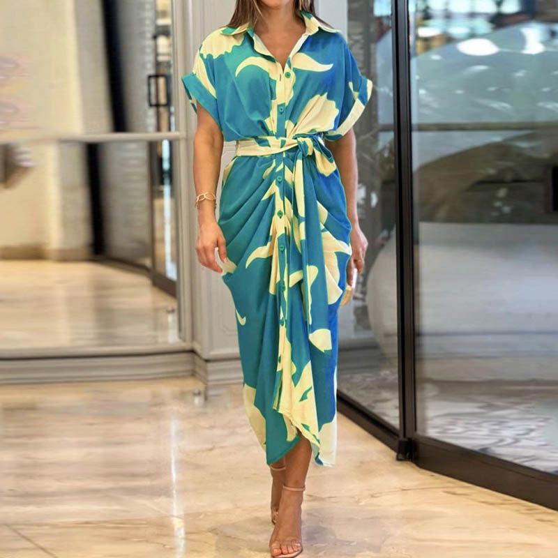 Damen nan Drapiertes Hemdmidikleid mit Taillenbindegürtel, seitlicher Drapage und Knopfleiste
