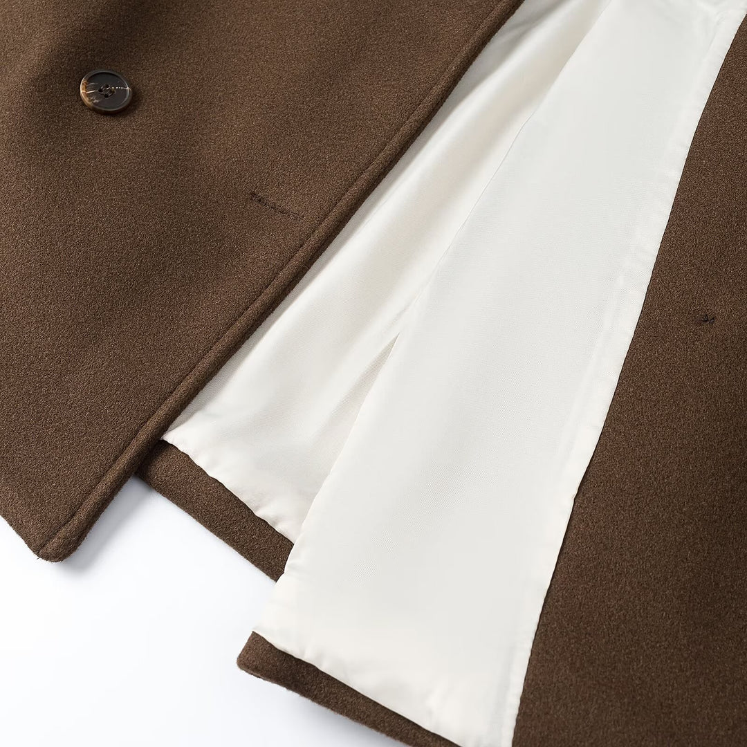 Damen Kurz Doppelreihiger Wollmix-Peacoat mit weitem Revers Shop Nory