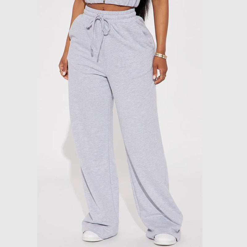 Damen nan breite High-Waist Loungehose aus weichem Baumwollmix mit Kordelzug und Eingrifftaschen Shop Nory