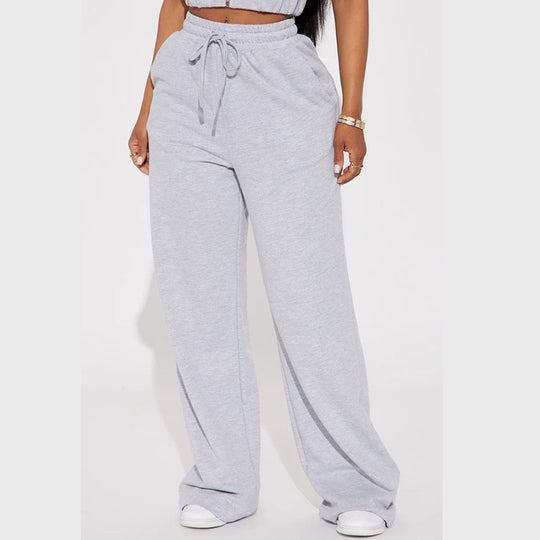 Damen nan breite High-Waist Loungehose aus weichem Baumwollmix mit Kordelzug und Eingrifftaschen Shop Nory