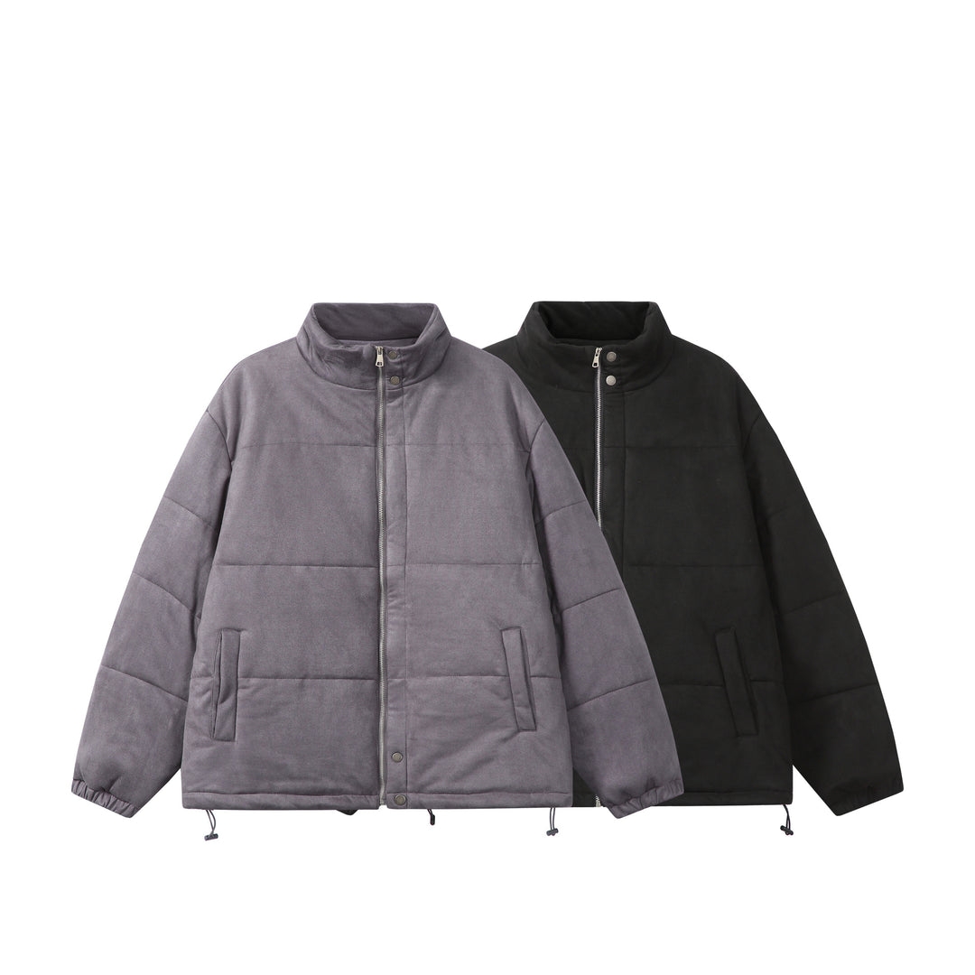 Unisex Boxy‑Steppjacke im Samtfinish mit hohem Funnelkragen und verstellbarem Saum Shop Nory