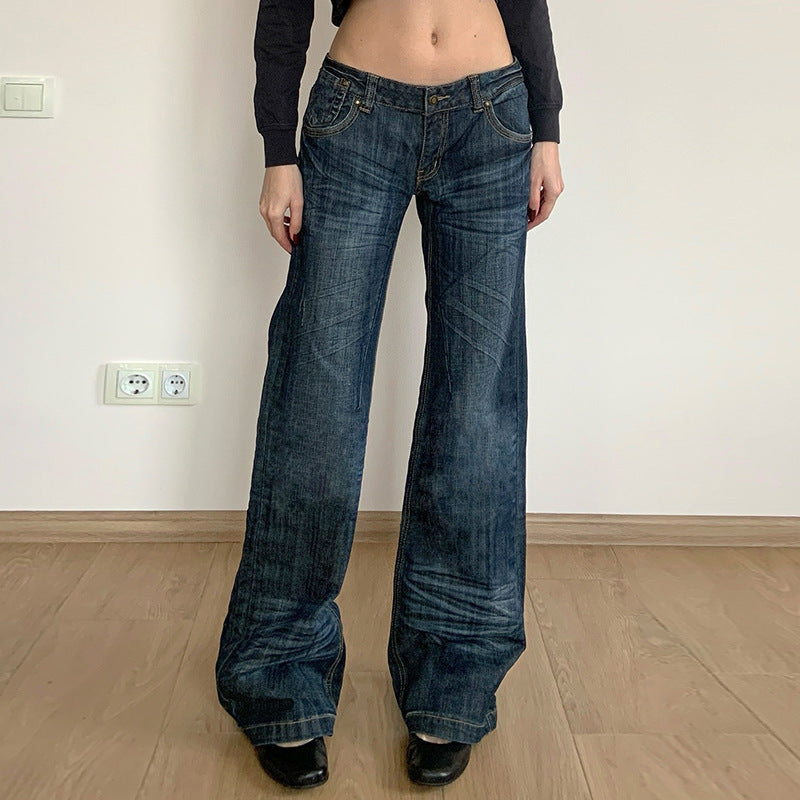 Damen Weite Jeans im Vintage-Stil mit hohem Bund und modischen Steppnähten
