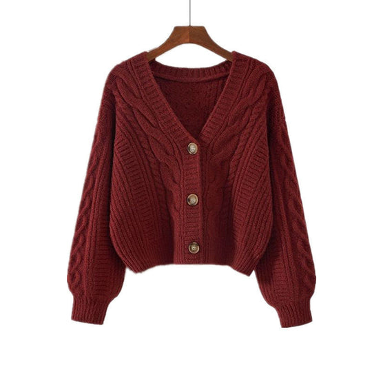 Damen Strickjacke mit ausgefallenem Zopfmuster und tiefem V-Ausschnitt
