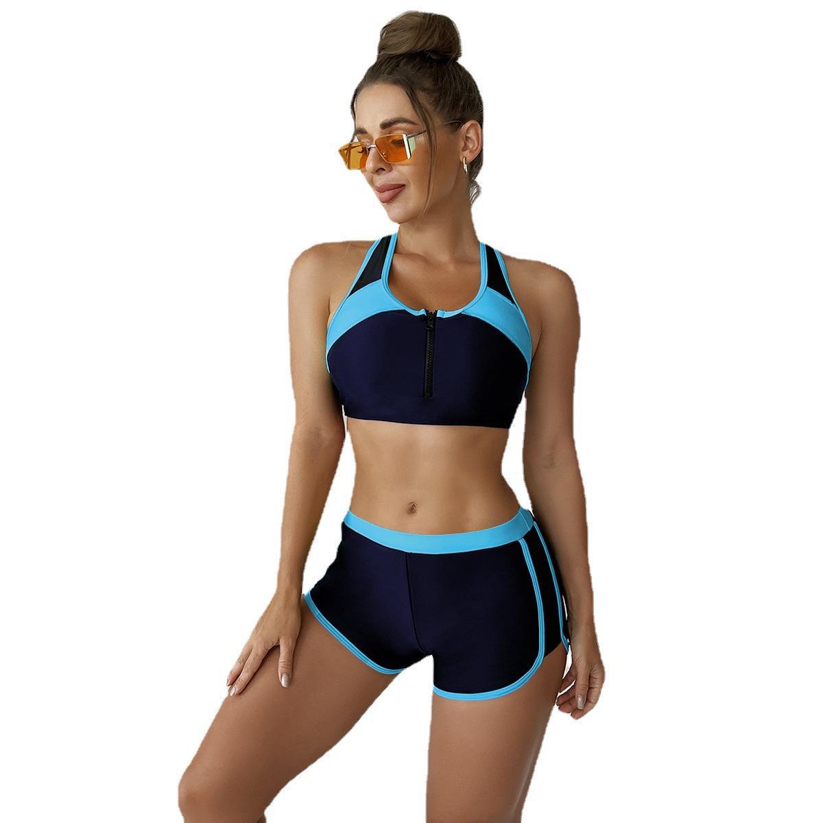 Damen Sportliches Bikini-Set mit kurzer Hose und Reißverschluss