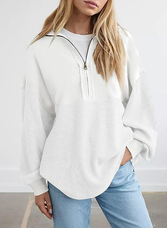 Damen Oversize-Halbzip-Pullover mit Waffelstrick-Einsätzen Shop Nory