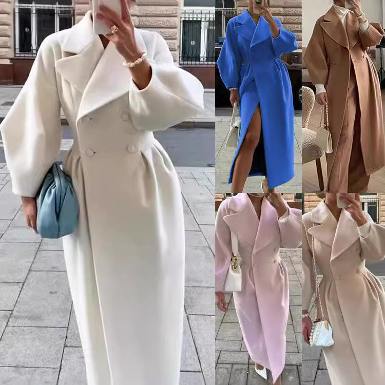 Damen nan taillierter Doppelreihiger Trenchcoat mit weitem Ärmel und hohem Beinschlitz Shop Nory