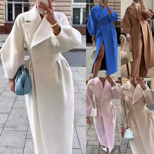 Damen nan taillierter Doppelreihiger Trenchcoat mit weitem Ärmel und hohem Beinschlitz Shop Nory