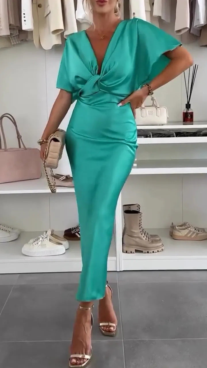 Damen Knielanges Satin-Kleid mit Kreuz-Design