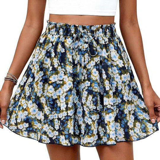 Damen Modischer Sommerrock mit elastischem Bund und Taschen
