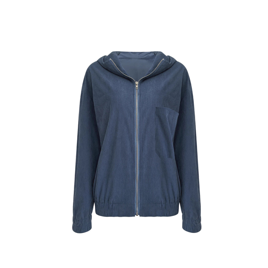 Damen Casual Cord-Hoodiejacke mit feiner Kordsamtstruktur, durchgehendem Reißverschluss und elastischem Saum Shop Nory