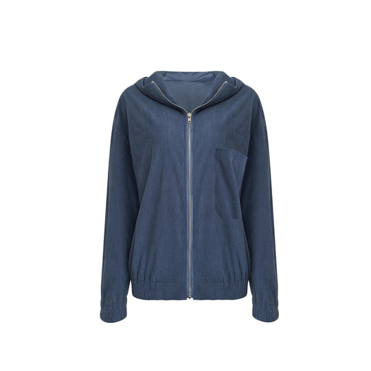 Damen Casual Cord-Hoodiejacke mit feiner Kordsamtstruktur, durchgehendem Reißverschluss und elastischem Saum Shop Nory
