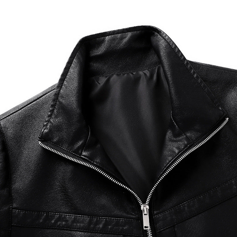 Herren Lederimitat-Bomberjacke mit Rippbündchen, Stehkragen und verdeckten Reißverschlusstaschen Shop Nory