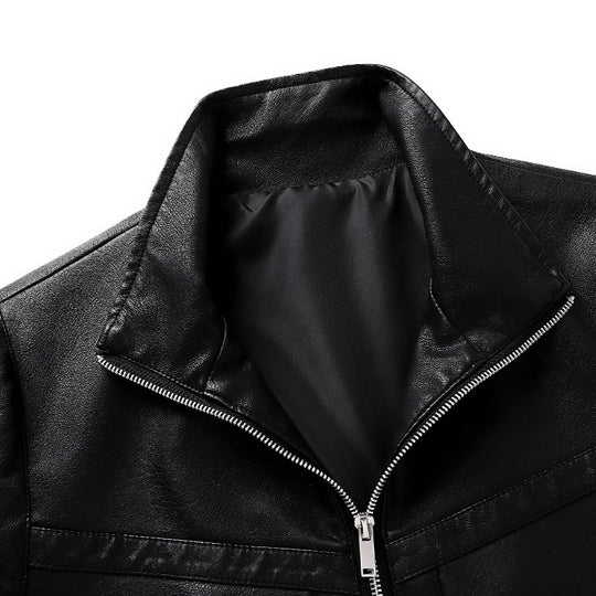 Herren Lederimitat-Bomberjacke mit Rippbündchen, Stehkragen und verdeckten Reißverschlusstaschen Shop Nory