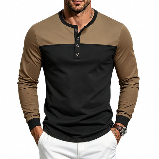 Herren Slim-Fit Henley-Langarmshirt mit kontrastiertem Einsatz und Knopfleiste Shop Nory