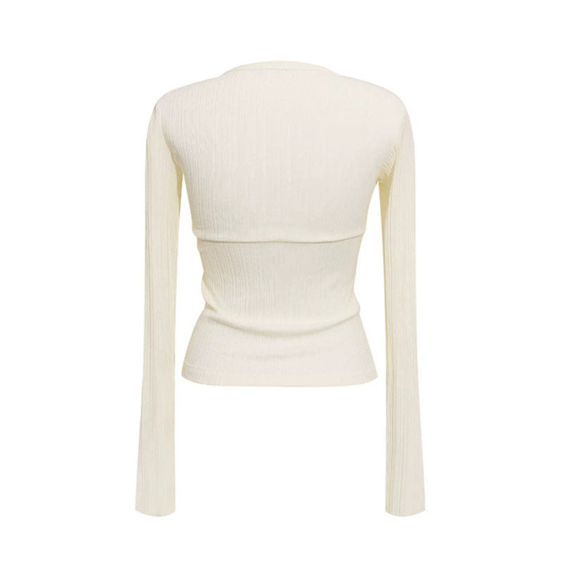 Damen Enganliegendes Rippstrick-Wickeloberteil mit tiefem V-Ausschnitt Shop Nory