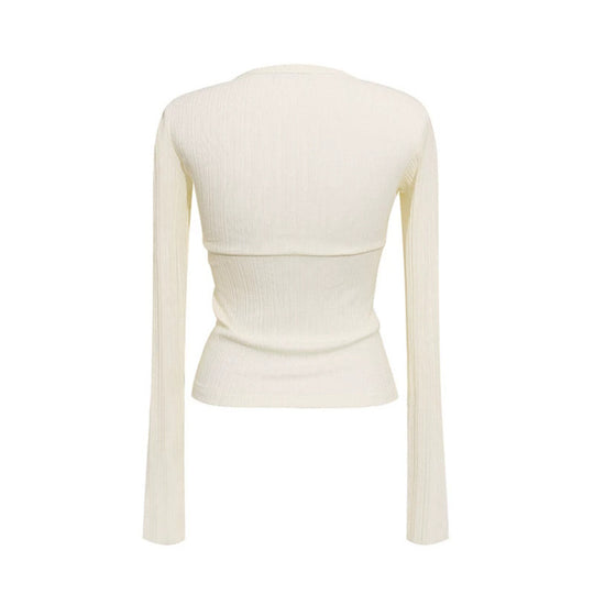 Damen Enganliegendes Rippstrick-Wickeloberteil mit tiefem V-Ausschnitt Shop Nory