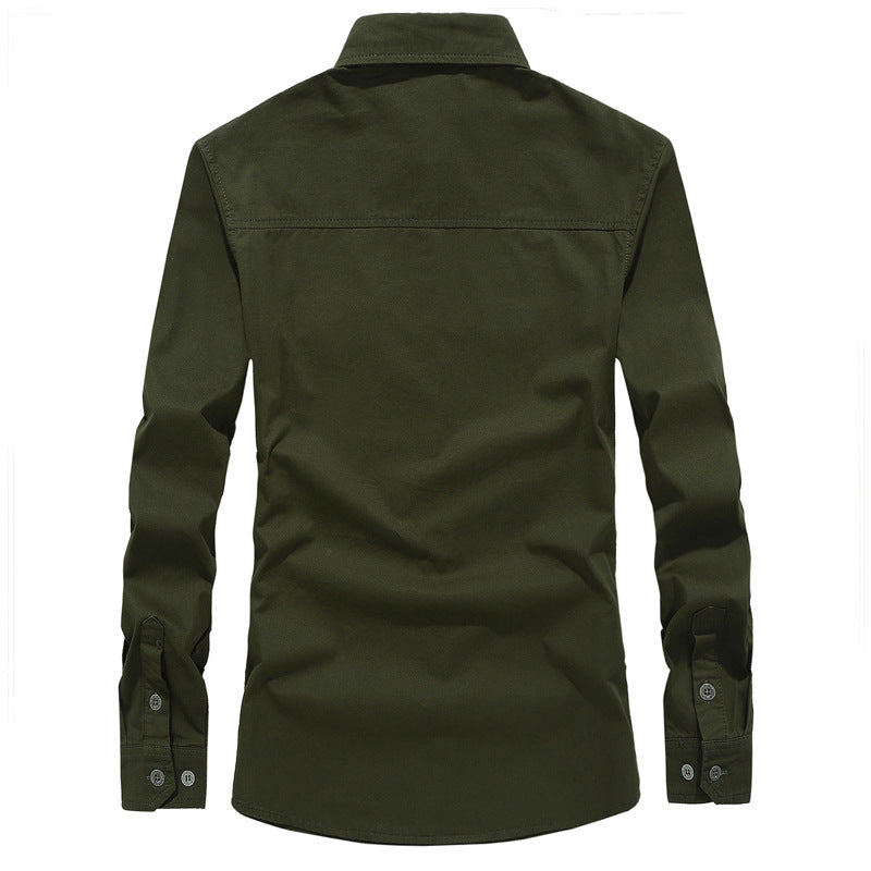 Herren Military-Utility Langarm-Canvashemd mit Brustpattentaschen und Schulterepauletten Shop Nory