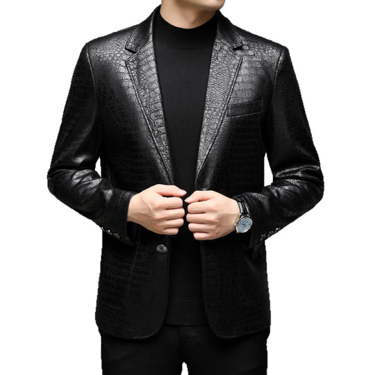 Herren krokogeprägtes Leder-Sakko mit schmaler Silhouette und Reverskragen Shop Nory