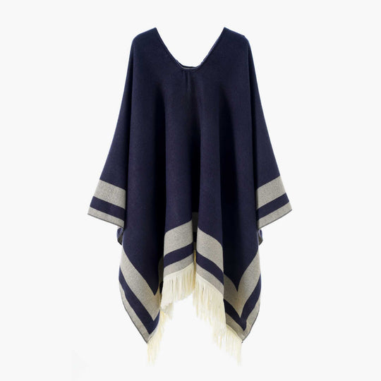 Damen Oversize Poncho-Cape mit V-Ausschnitt und Fransensaum Shop Nory