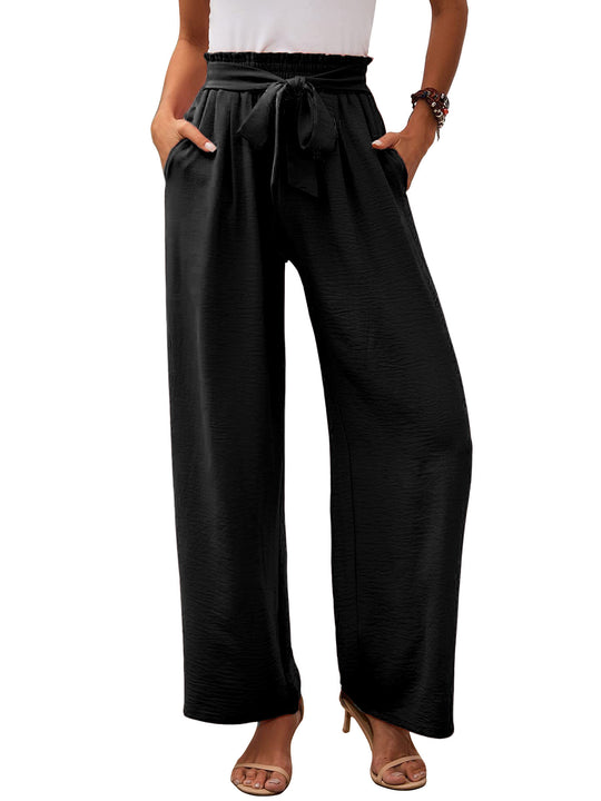 Damen Paperbag-Hose mit weitem Bein, elastischer Taille und Bindegürtel Shop Nory