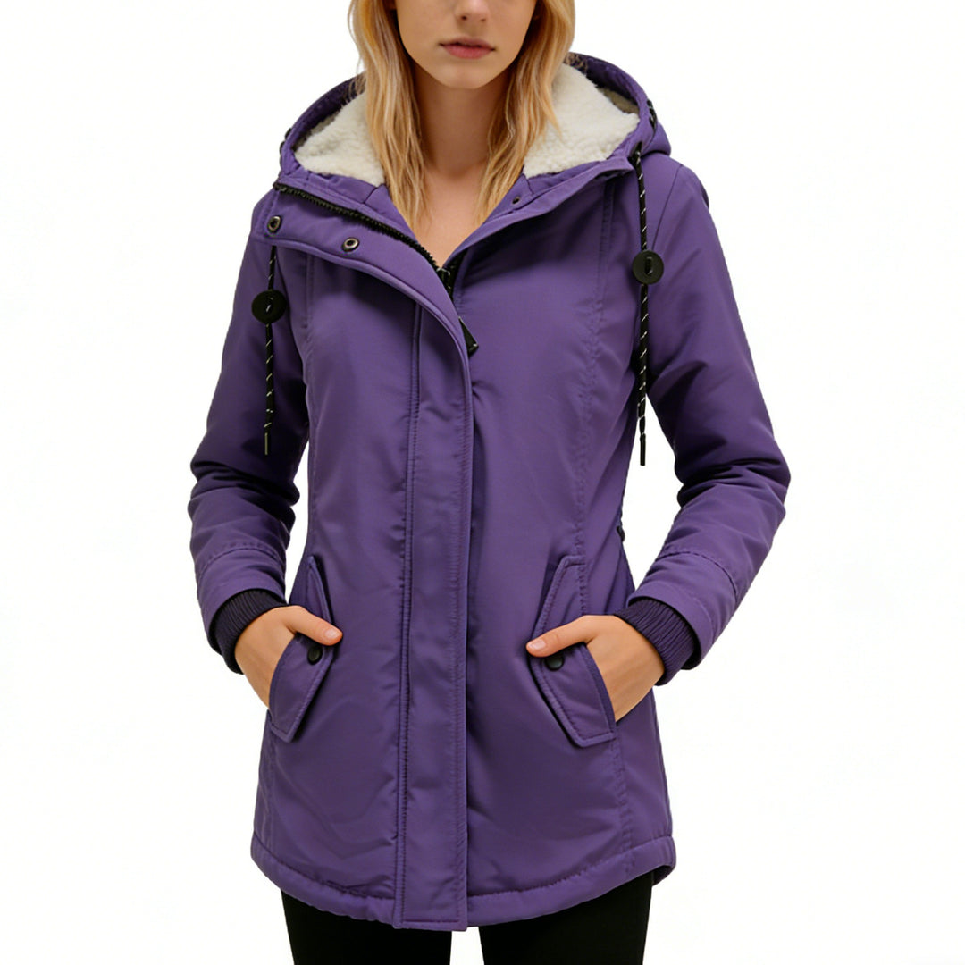 Damen Wasserabweisender Parka mit Teddyfutter, Kapuze und Taillierter Passform Shop Nory