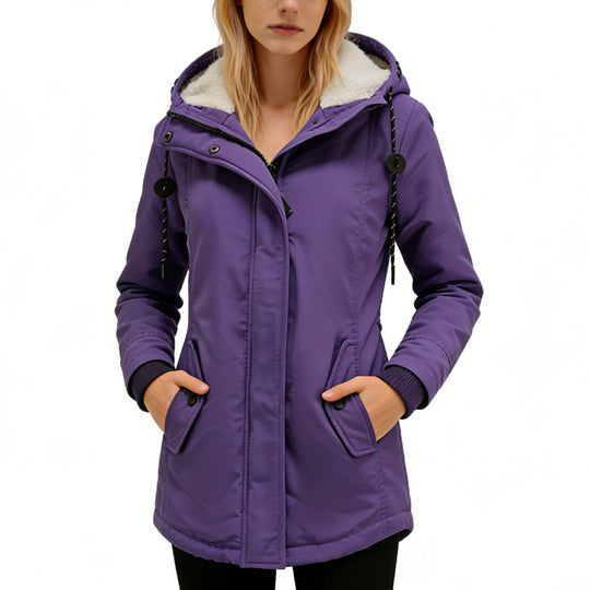 Damen Wasserabweisender Parka mit Teddyfutter, Kapuze und Taillierter Passform Shop Nory