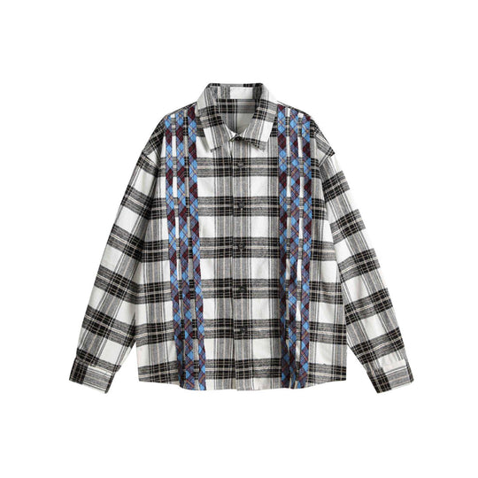 Unisex Oversize-Hemdjacke im Karo-Mix mit vertikaler Argyle-Stickerei Shop Nory