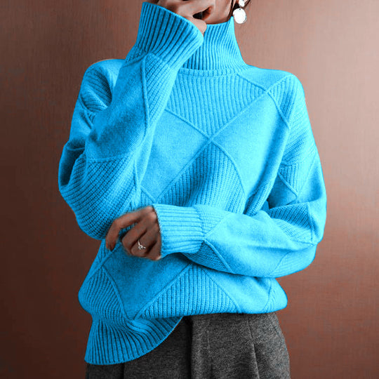 Damen nan weit geschnittener Strickpullover mit hohem Rollkragen und Rautenmuster Shop Nory
