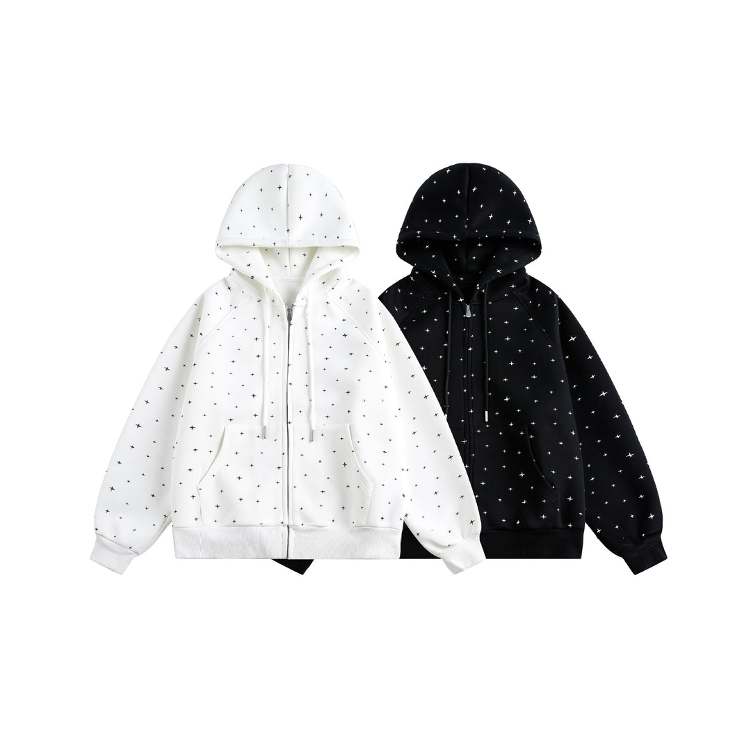 Unisex Oversize-Kapuzenjacke mit Sternchen-Print und durchgehendem Reißverschluss Shop Nory